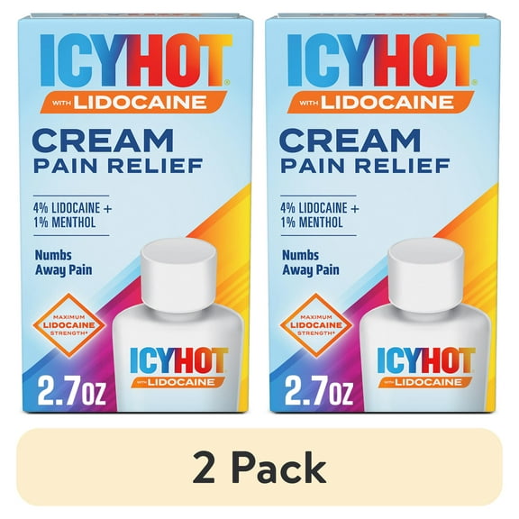 (2 pack) Icy Hot Lidocaine Pain Relief Cream, Numb Aggravated Nerves With Max Strength Lidocaine 4% and Menthol 1%, Fast-Acting Pain Relief for Minor Pain, Backaches, Sprains and Strains, 2.7 oz