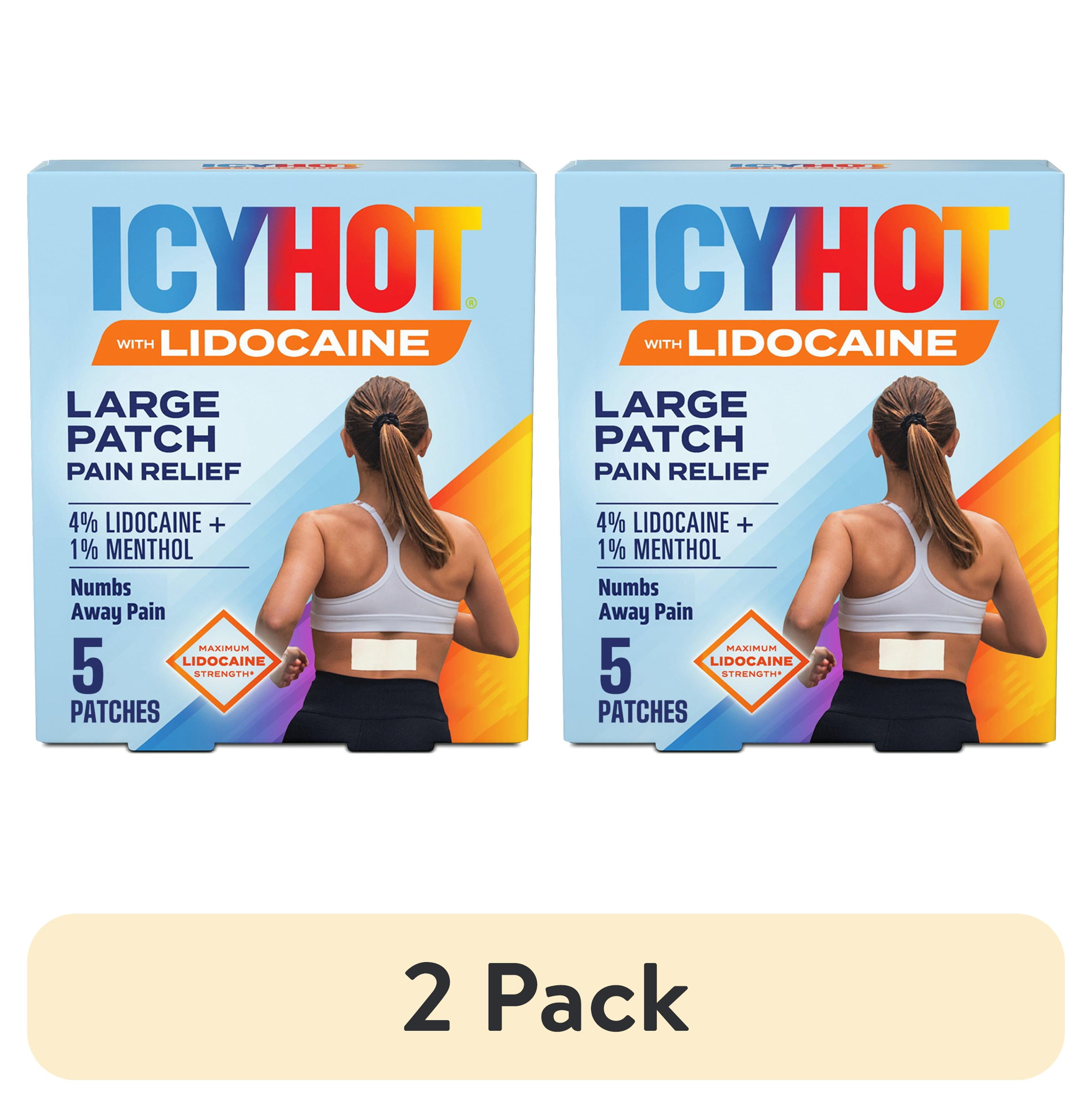 (2 pack) Icy Hot Lidocaine Pain Relief Patches, Numb Aggravated Nerves With Max Strength Lidocaine 4% and Menthol 1%, Fast-Acting Pain Relief for Minor Pain, Backaches, Sprains and Strains, 5 ct.