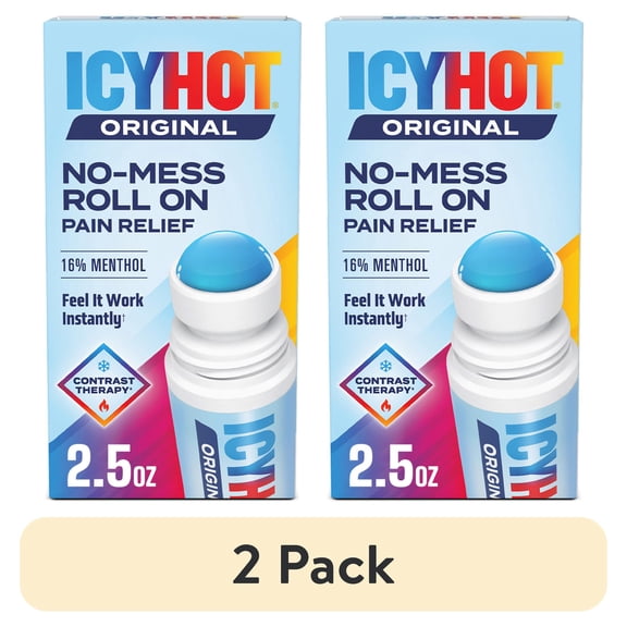 (2 pack) Icy Hot Original Pain Relief No-Mess Roll-On Applicator, Fast-Acting Pain Relief With Max Strength Menthol 16%, Contrast Therapy for Backaches, Joints, Muscle Strains and Arthritis, 2.5 oz