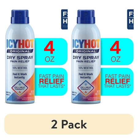(2 pack) Icy Hot Original Pain Relief Dry Spray, Fast-Acting, Quick-Drying Pain Relief With Max Strength Menthol 16%, Ice and Heat Contrast Therapy for Backaches, Joints, Muscle Strains and Arthritis, 4 oz