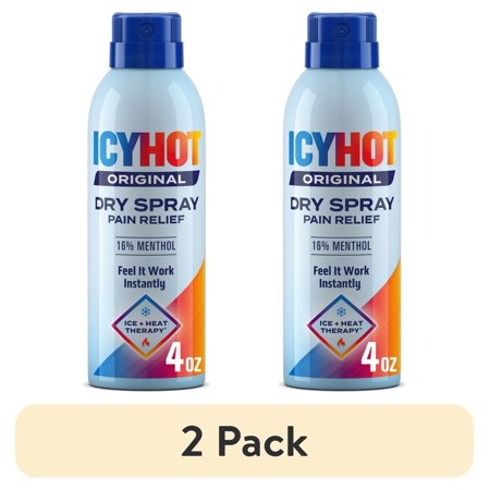 (2 pack) Icy Hot Original Pain Relief Dry Spray, Fast-Acting, Quick-Drying Pain Relief With Max Strength Menthol 16%, Ice and Heat Contrast Therapy for Backaches, Joints, Muscle Strains and Arthritis, 4 oz