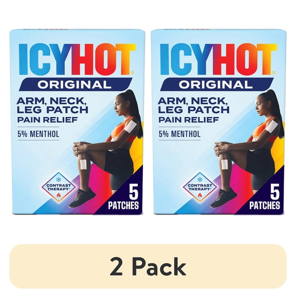 (2 pack) Icy Hot Original Pain Relief Patch, Medium Size Fabric Patches for Arm, Neck and Leg With Menthol 5%, Ice and Heat Contrast Therapy for Backaches, Joints, Muscle Strains and Arthritis, 5 ct.