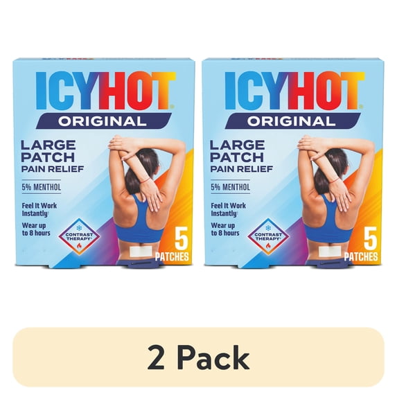 (2 pack) Icy Hot Original Pain Relief Patch, Large Size Comfortable Fabric Patches With Menthol 5%, Ice and Heat Contrast Therapy for Backaches, Joints, Muscle Strains and Arthritis, 5 ct.