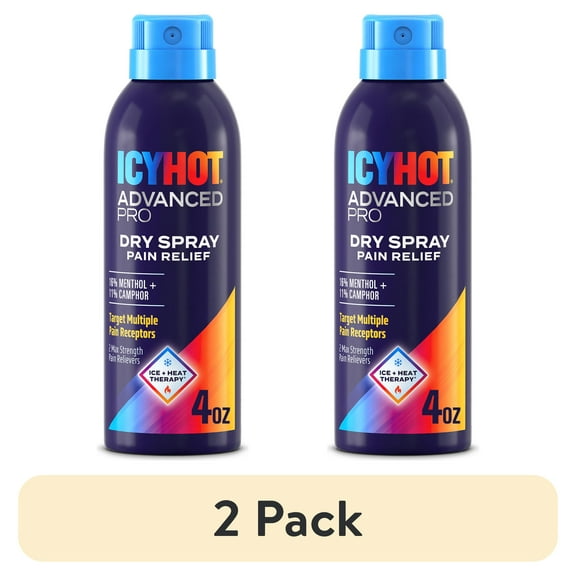(2 pack) Icy Hot Advanced PRO Pain Relief Dry Spray, Fast-Acting and Quick-Drying Formula, Max Strength Pain Relief With Menthol 16% and Camphor 11% for Backaches, Joints, Muscle Strains and Arthritis, 4 oz