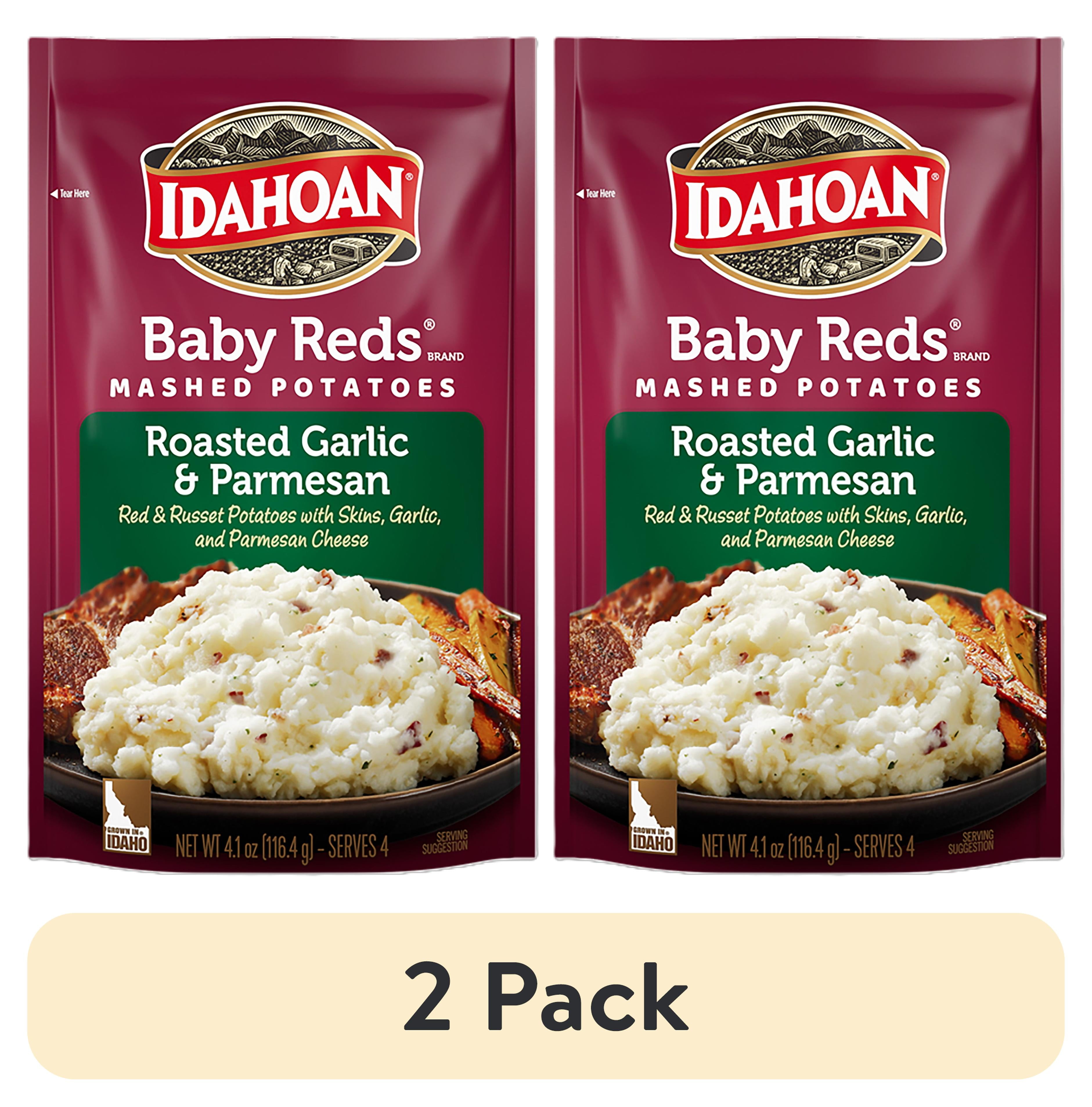(2 pack) Idahoan Baby Reds Mashed Potatoes with Roasted Garlic & Parmesan Side Dish, 4.1 oz