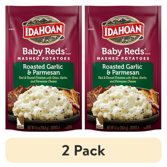 (2 pack) Idahoan Baby Reds Mashed Potatoes with Roasted Garlic & Parmesan Side Dish, 4.1 oz