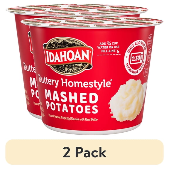 (2 pack) Idahoan Buttery Homestyle Mashed Potatoes Cups, 1.5 oz