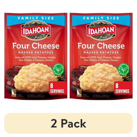 (2 pack) Idahoan Four Cheese Mashed Potatoes Family Size, 8 oz Pouch