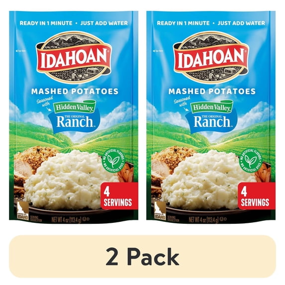 (2 pack) Idahoan Mashed Potatoes Seasoned with Hidden Valley Original Ranch Side Dish, 4 oz