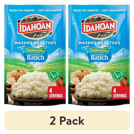 (2 pack) Idahoan Mashed Potatoes seasoned with Hidden Valley Original Ranch, 4 oz Pouch