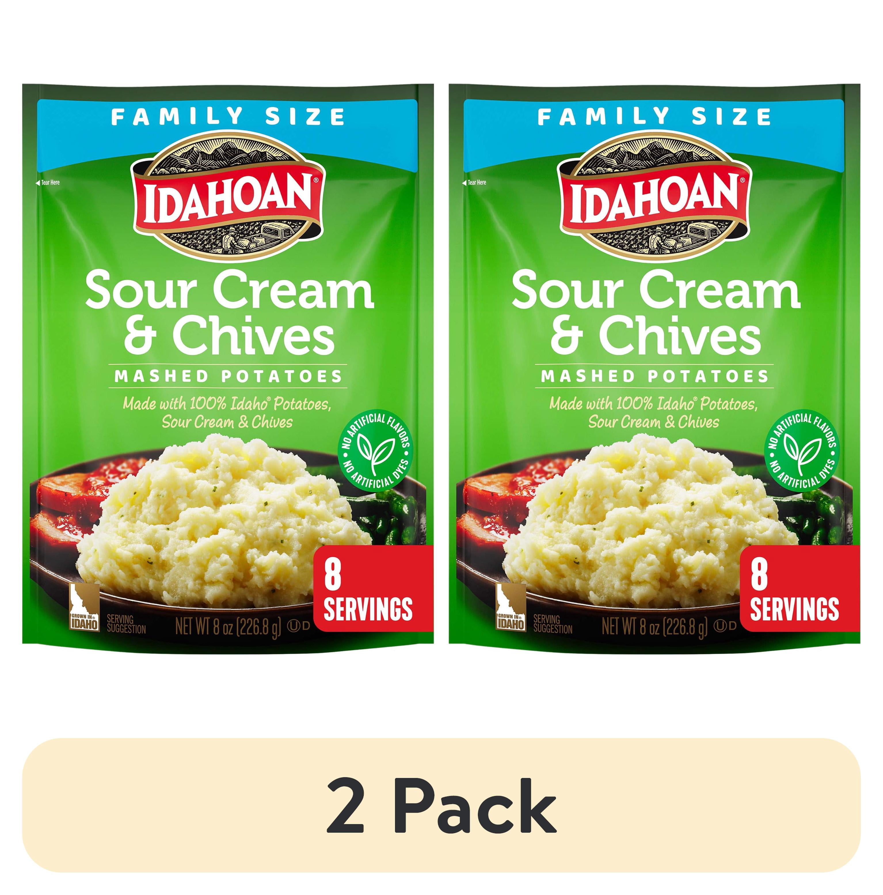 (2 pack) Idahoan Sour Cream & Chives Mashed Potatoes Family Size, 8 oz Pouch