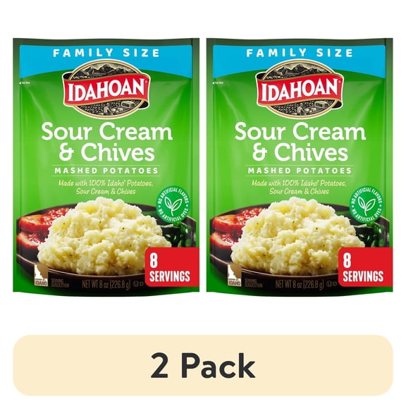 (2 pack) Idahoan Sour Cream & Chives Mashed Potatoes Family Size, 8 oz Pouch