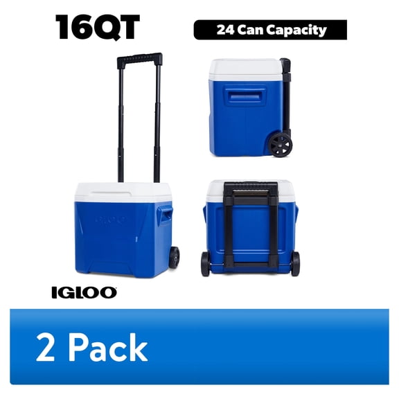 (2 pack) Igloo 16 QT Laguna Hard Side Ice Chest Cooler with Wheels, Blue