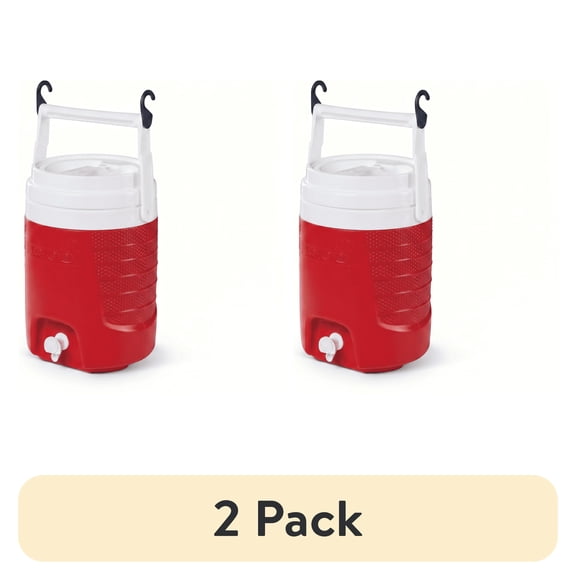 (2 pack) Igloo 2 Gallon Sports Plastic Beverage Jug with Hooks, Red