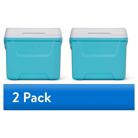 (2 pack) Igloo 28 QT Laguna Hard-Sided Ice Chest Cooler, Aqua Blue and White
