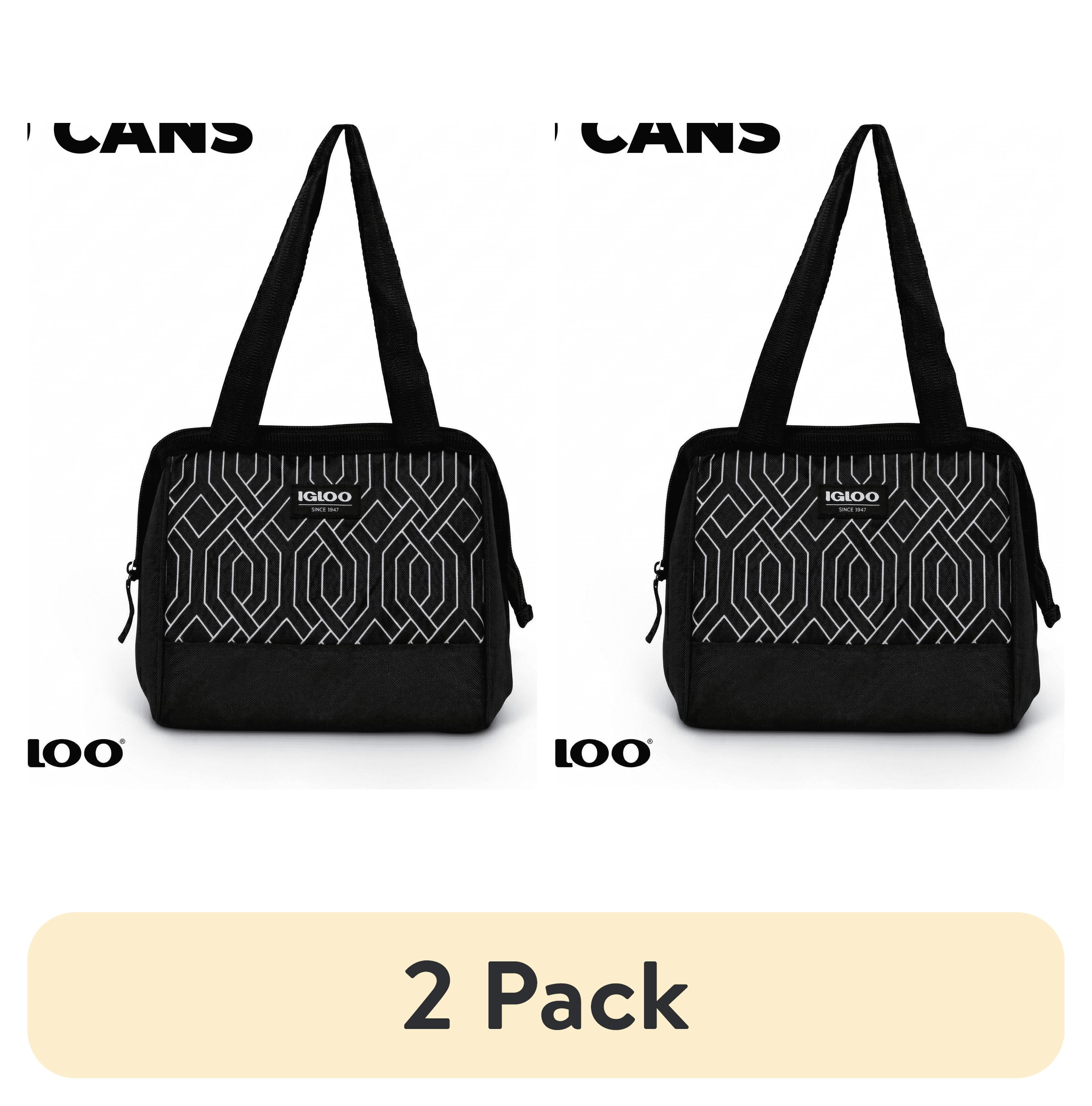 (2 pack) Igloo Leftover Polyester Lunch Tote Cooler, 9 Can Capacity, Black and White, Well Suited to Hot or Cold Meals Away from Home