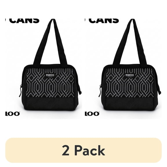 (2 pack) Igloo Leftover Polyester Lunch Tote Cooler, 9 Can Capacity, Black and White, Well Suited to Hot or Cold Meals Away from Home