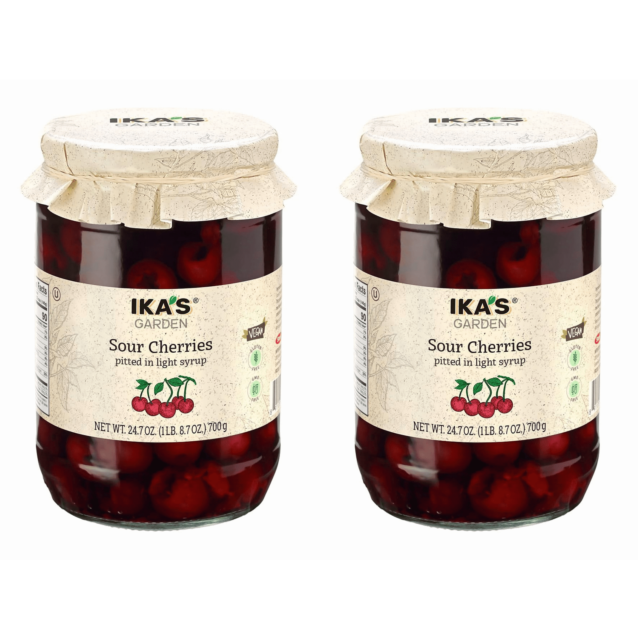 (2 pack) Ika’s Garden Pitted Sour Cherries in Light Syrup, 24.7 oz Jar
