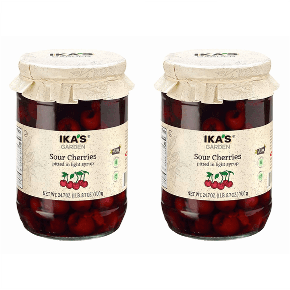 (2 pack) Ikas Garden Pitted Sour Cherries in Light Syrup, 24.7 oz Jar