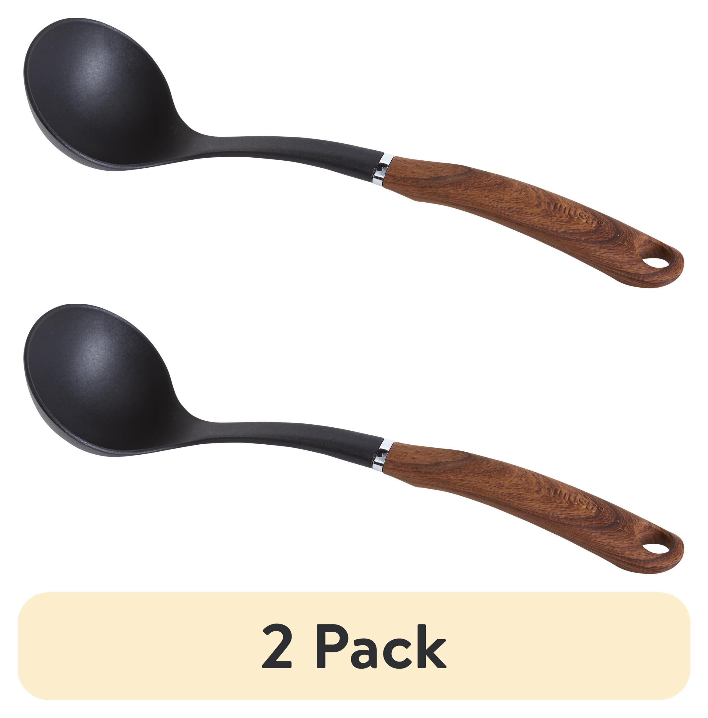 (2 pack) IMUSA Nylon Black Cooking Ladle with Woodlook Handle