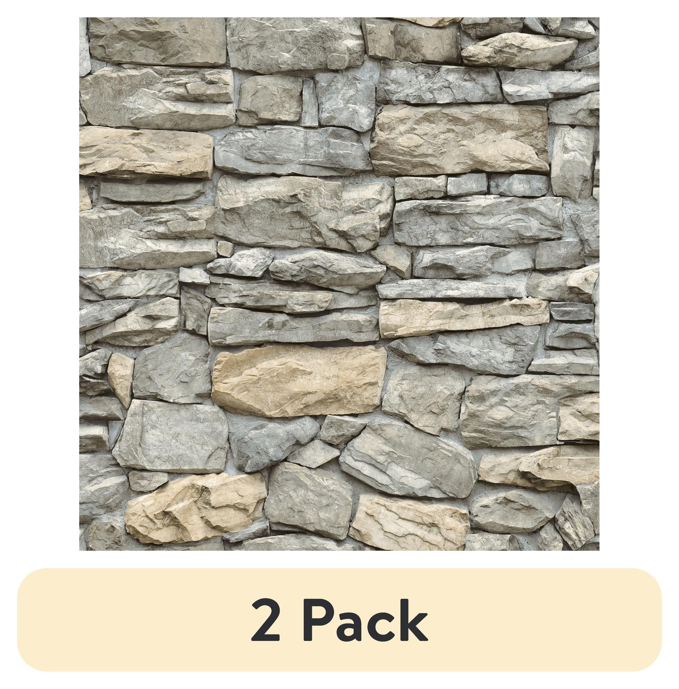 (2 pack) InHome Kilkenny Grey Stone Peel and Stick Vinyl Wallpaper, 216-in by 20.8-in, 31.2 Sq. ft.