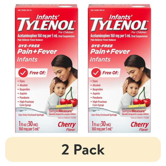(2 pack) Infants' Tylenol Acetaminophen Medicine, Dye-Free Cherry, 1 fl. oz