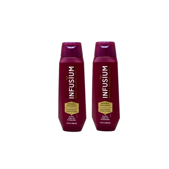 (2 pack) Infusium Repair & Replenish Conditioner, Nourish, Renew, with Keratin, Argan Oil, Ceramides for Dry, Damaged Hair, 13.5 Fl Oz