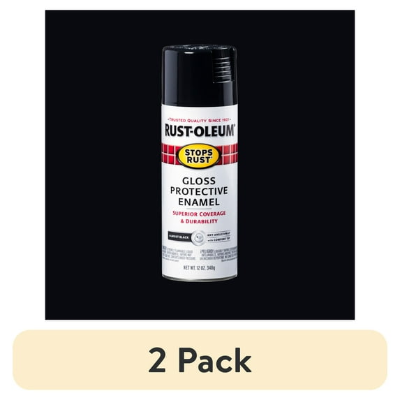 (2 pack) Ink Black, Rust-Oleum Stops Rust Protective Enamel Gloss Spray Paint-371670, 12 oz