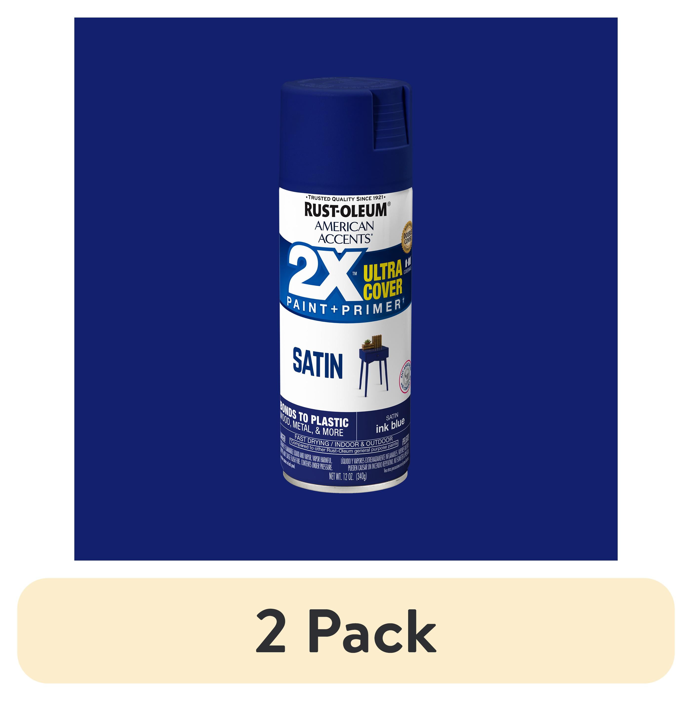 (2 pack) Ink Blue, Rust-Oleum American Accents 2X Ultra Cover Satin Spray Paint-327937, 12 oz