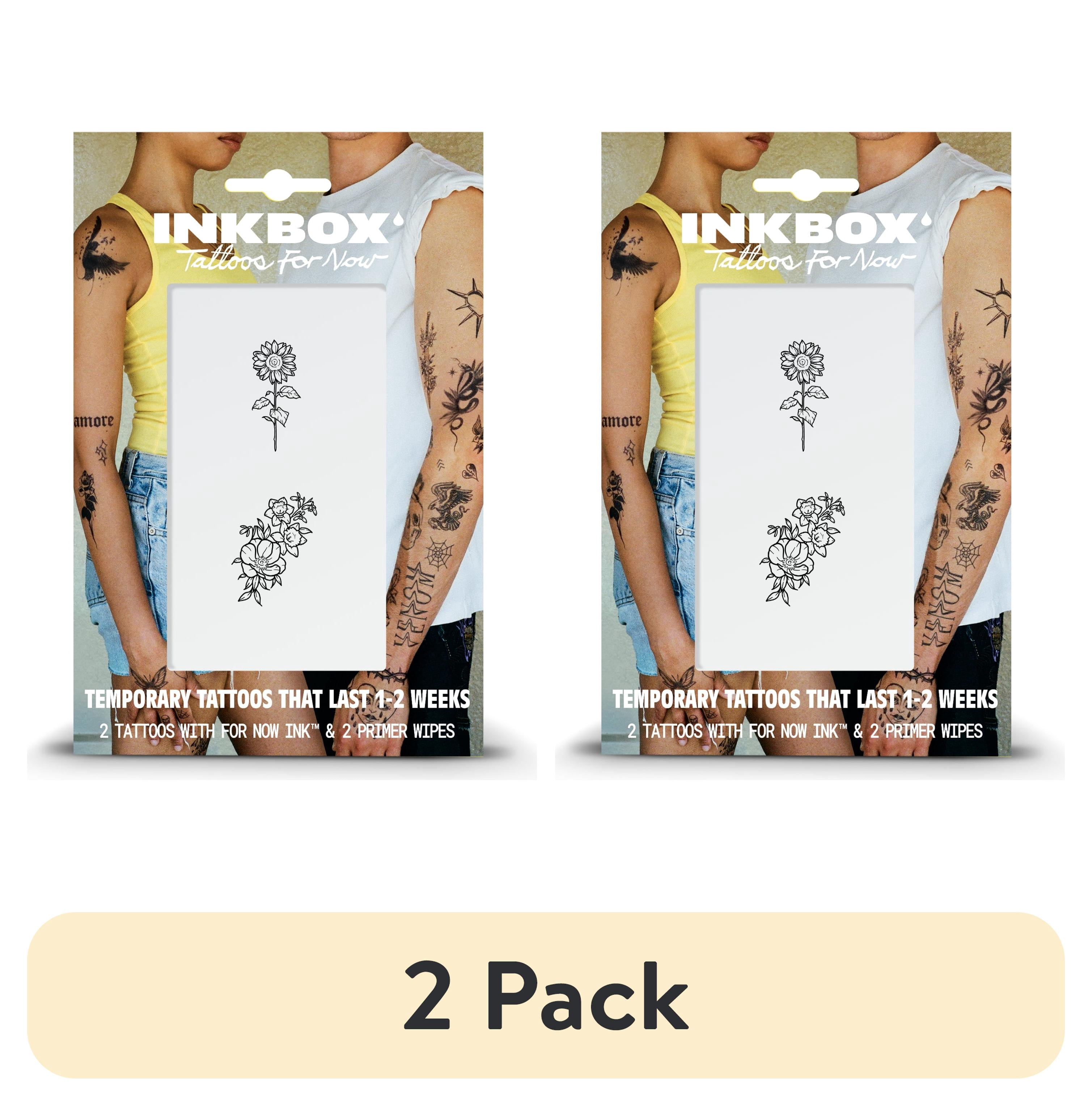 (2 pack) Inkbox Temporary Tattoos, Flowers, Water-Resistant, Perfect for Any Occasion, Black, 2 Pack