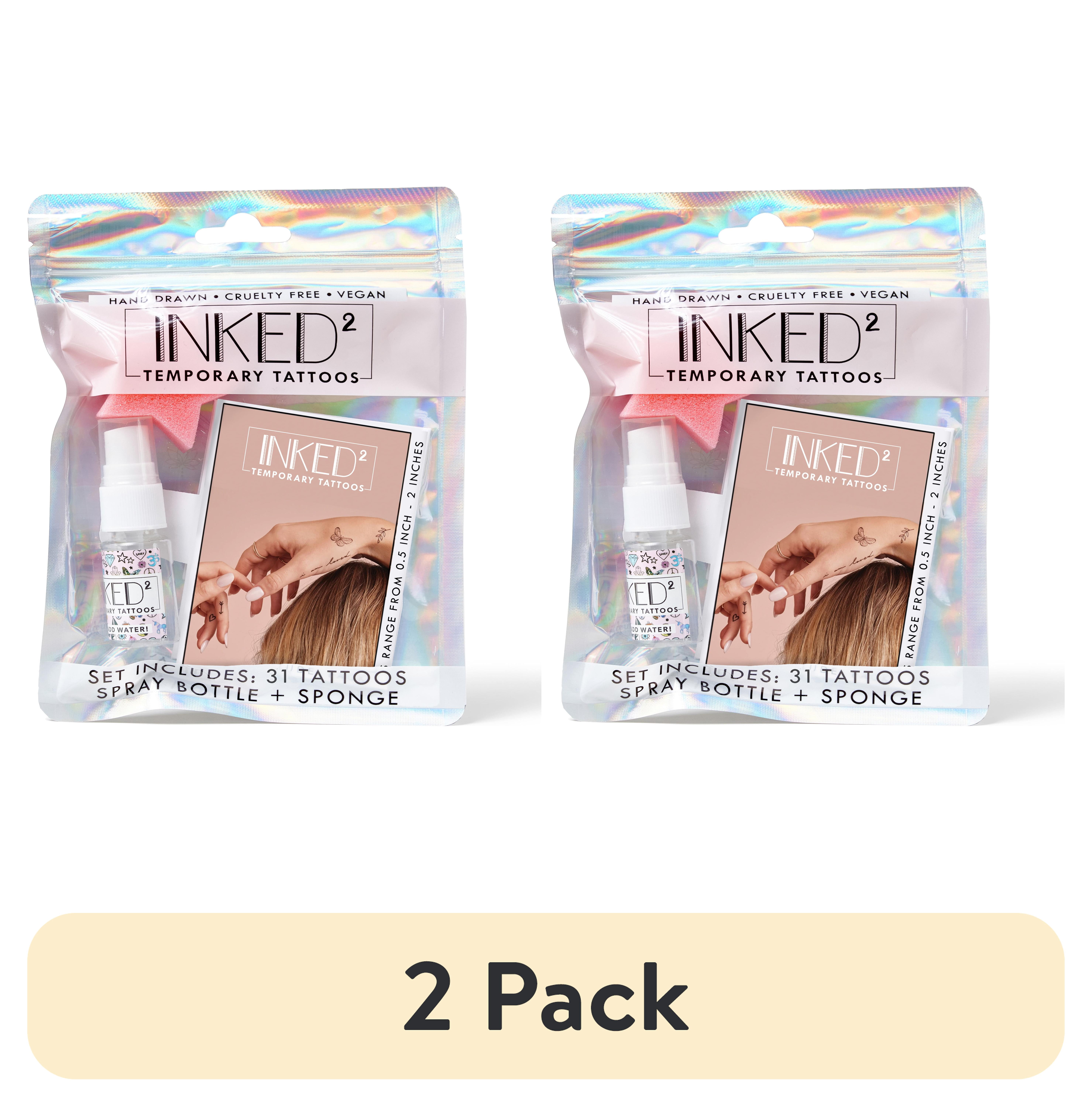 (2 pack) Inked2 Temporary Tattoo Kit, over 30 Tattoos, Spray Bottle and Sponge, Child - Adult, All Occasions