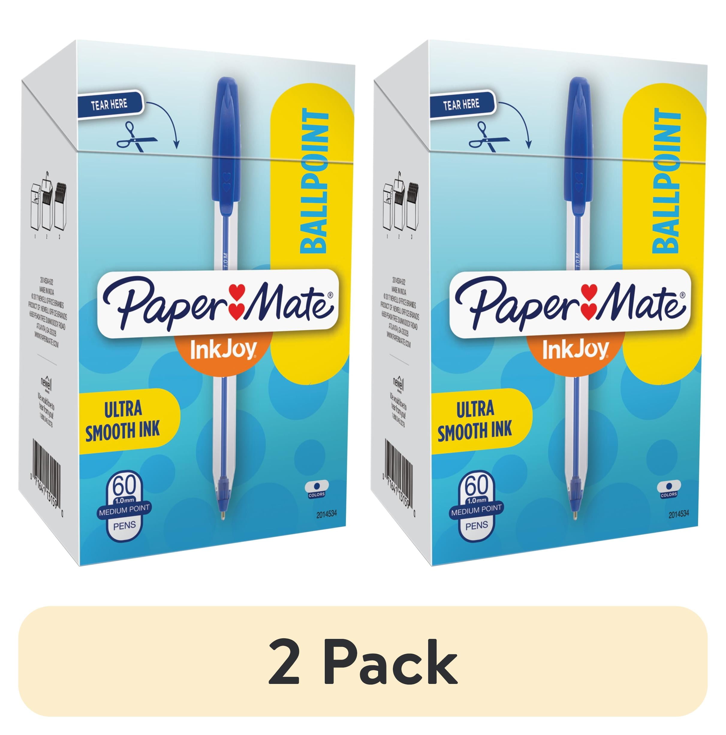 (2 pack) Paper Mate® InkJoy 50ST Stick Ballpoint Pens, Medium Point, 1.0 mm, Clear Barrels, Blue Ink, Box of 60