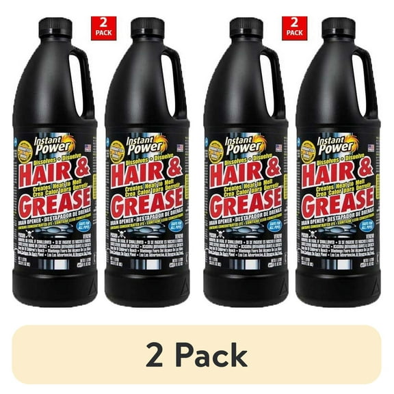(2 pack) Instant Power 1969 Hair and Grease Drain Opener, 1 l, Liquid,Black (2-Pack)