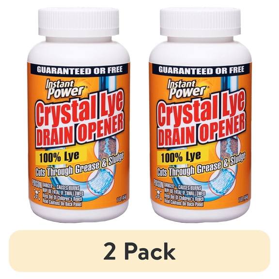 (2 pack) Instant Power Crystal Lye Drain Opener, 1 Count, 16 oz