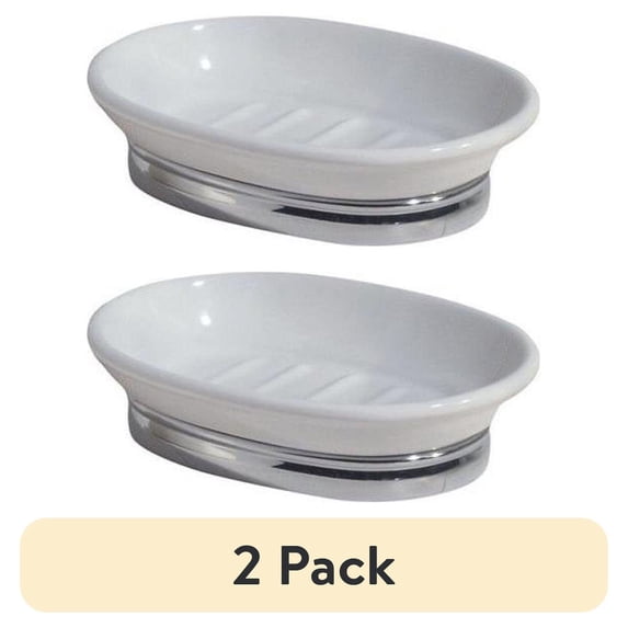 (2 pack) Interdesign 68861 York Oval Soap Dish, White/Chrome