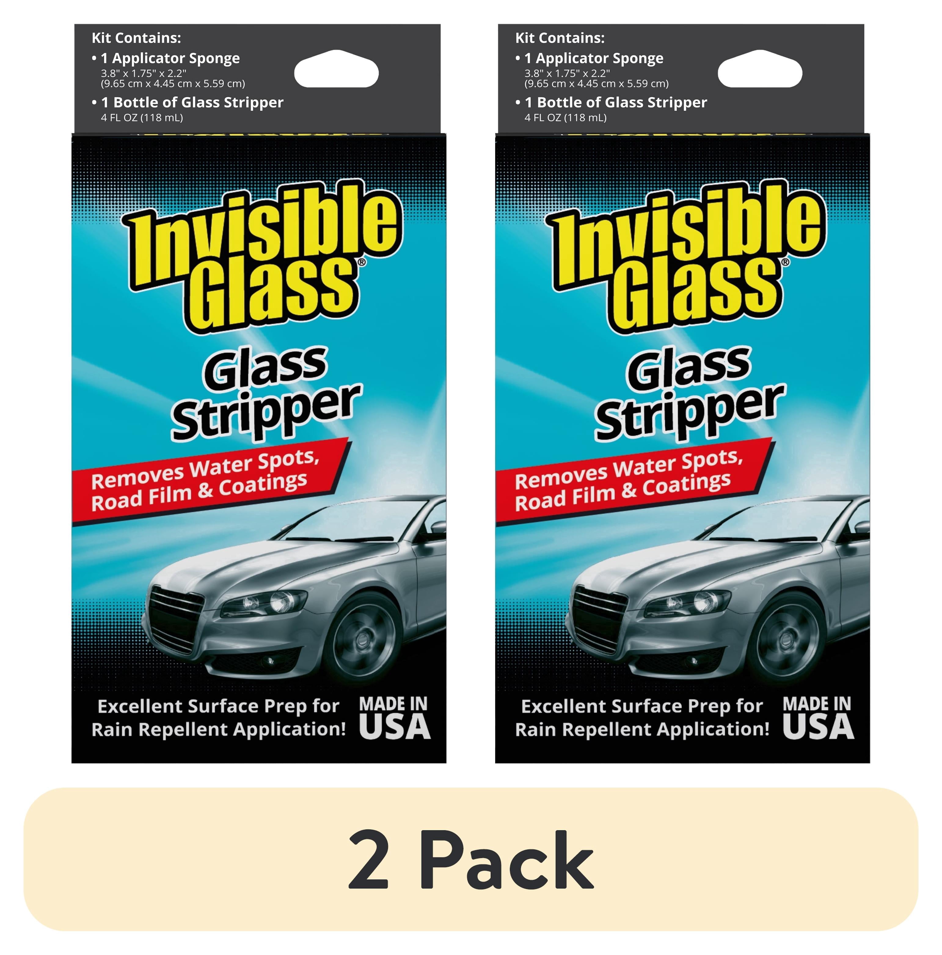 (2 pack) Invisible Glass 91411 Glass Stripper Water Spot Removal Kit Eliminates Coatings, Water Spots, Waxes, Oils, and More To Polish and Restore Automotive Glass, 4 Fl Oz, Pack of 1