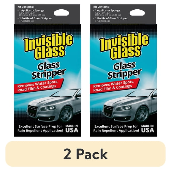 (2 pack) Invisible Glass 91411 Glass Stripper Water Spot Removal Kit Eliminates Coatings, Water Spots, Waxes, Oils, and More To Polish and Restore Automotive Glass, 4 Fl Oz, Pack of 1