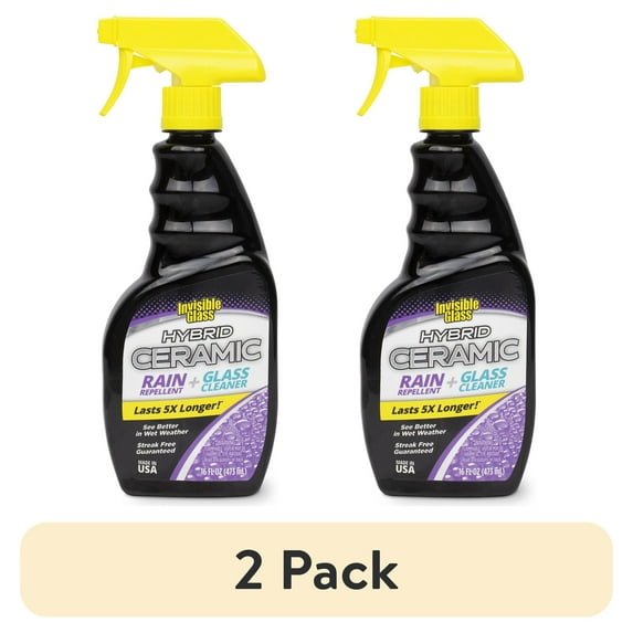 (2 pack) Invisible Glass 92183 Hybrid Ceramic Rain Repellent and Glass Cleaner Cleans and Protects Car Windows and Windshields with Long-Lasting Water-Repellent Si02 Technology, 16 Fl Oz, Pack of 1