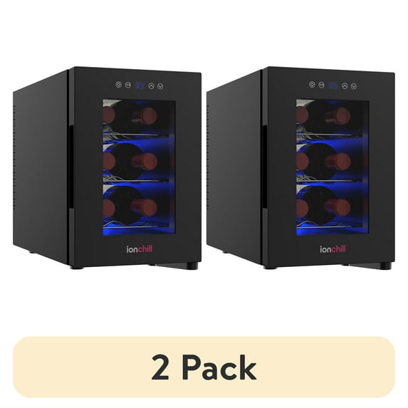 (2 pack) Ionchill 6-Bottle Wine Cooler, New Standard Door Mini Fridge with Wine Rack and Temp. Control, 9.75in