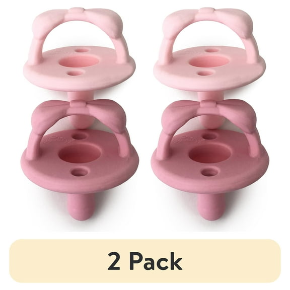 (2 pack) Itzy Ritzy Sweetie Soother Pacifier Set of 2 - Silicone with Collapsible Handle & Two Air Holes Pink