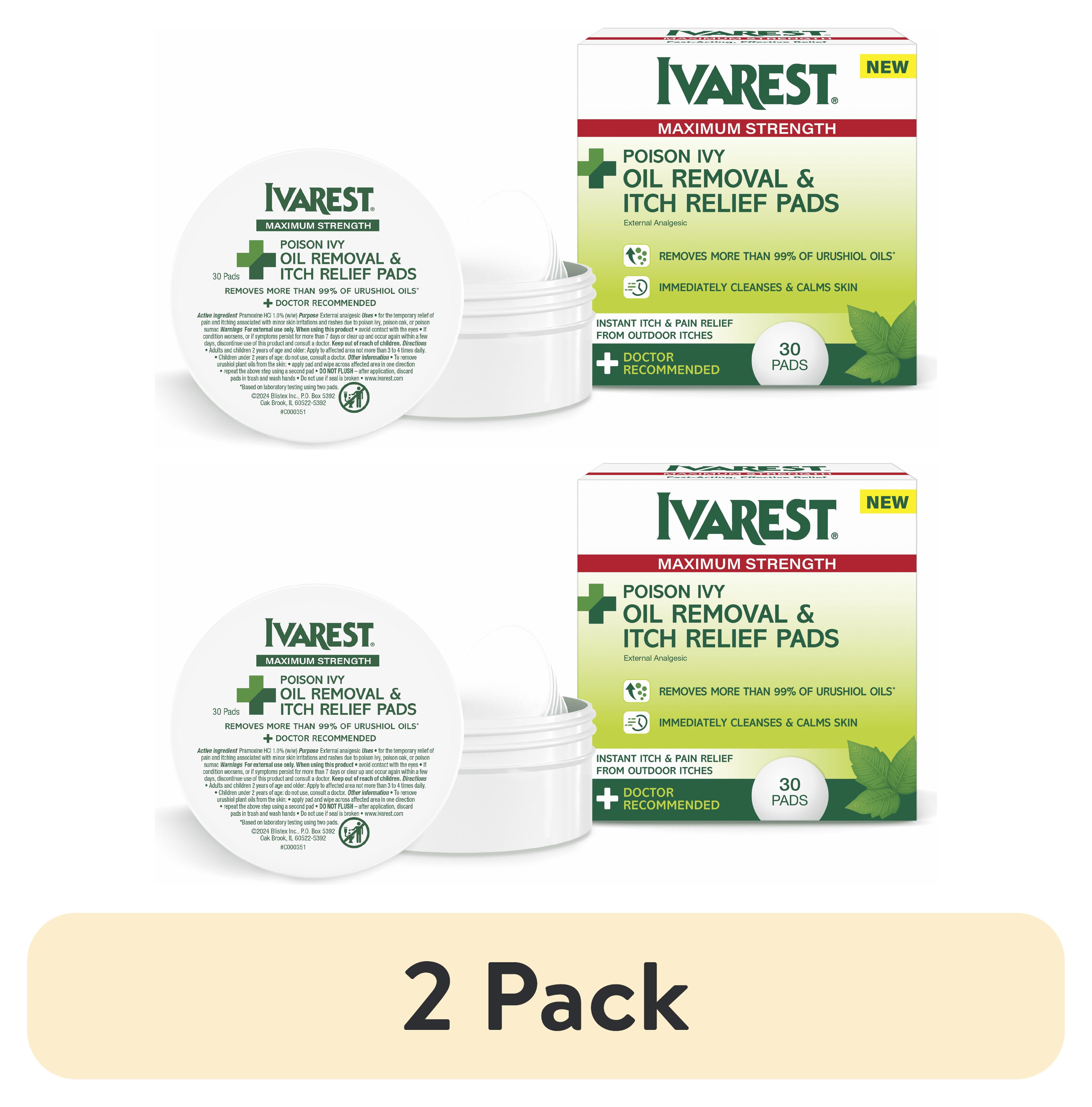 (2 pack) Ivarest Poison Ivy Oil Removal & Itch Relief Pads Max Strength Medicated, 30 Pads