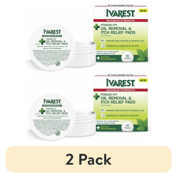(2 pack) Ivarest Poison Ivy Oil Removal & Itch Relief Pads Max Strength Medicated, 30 Pads