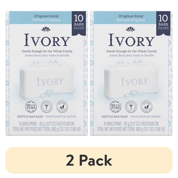 (2 pack) Ivory Bar Soap, Original Scent, 3.17 Ounces, 10 Count