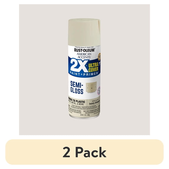 (2 pack) Ivory Bisque, Rust-Oleum American Accents 2X Ultra Cover Semi-Gloss Spray Paint-355086, 12 oz