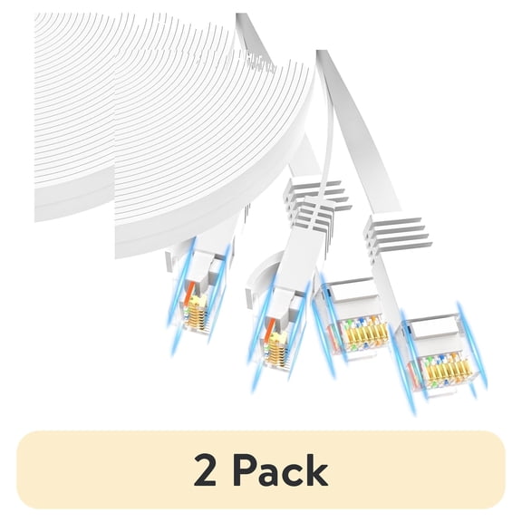 (2 pack) (2 pack) J&D 50 ft Cat6 Ethernet Cable, 250MHz, 1Gbps High-Speed Slim Flat Network Cable, White