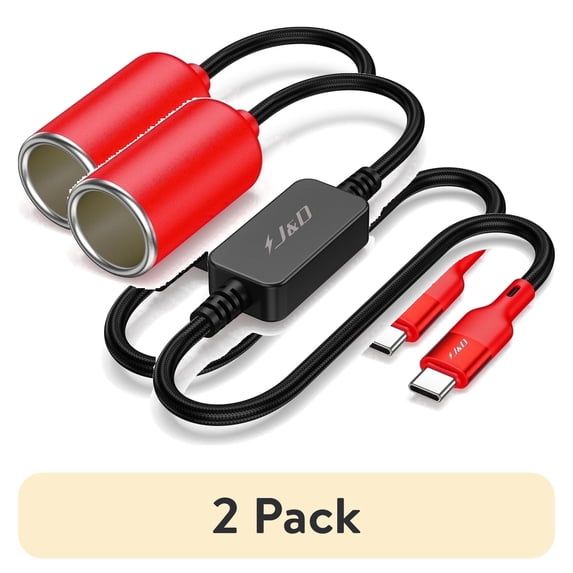 (2 pack) J&D USB-C To 12V Car Cigarette Lighter Converter, 18W Power ...