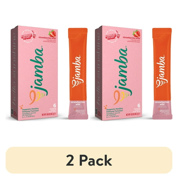 (2 pack) Jamba Immune Support Vitamin Enhanced Singles to Go! Low Calorie Powdered Drink Mix, Strawberries Wild, 0.27 oz, 6 Count Packets
