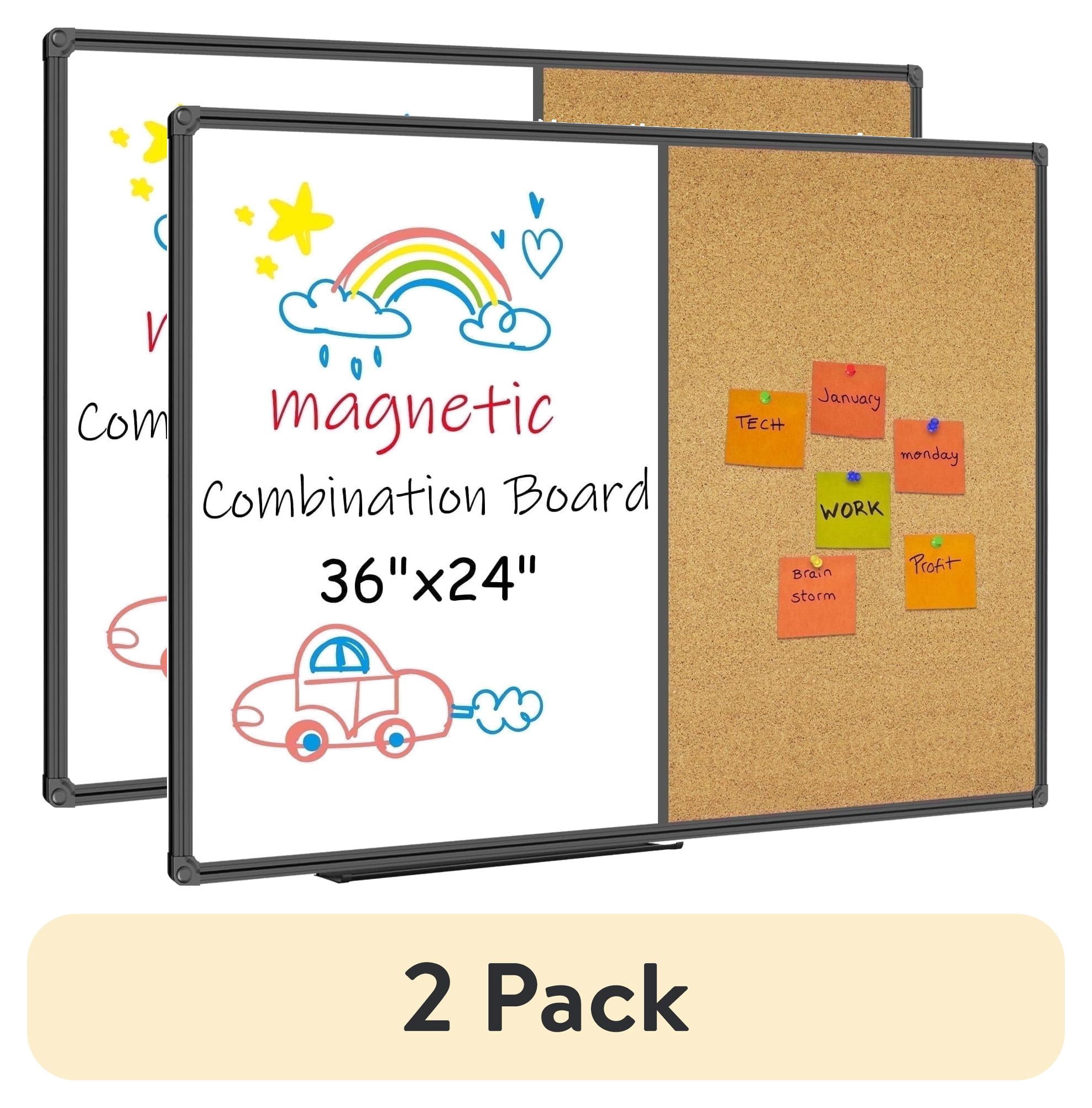 (2 pack) JILoffice Cork Board Magnetic Board Combo 24" x 36" Bulletin Board with Dry Erase Combination Board