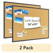 (2 pack) JILoffice Bulletin Board 24" x 36" Black Aluminum Frame Cork Board 3'x2' Thumb Tack Pin Board for Office