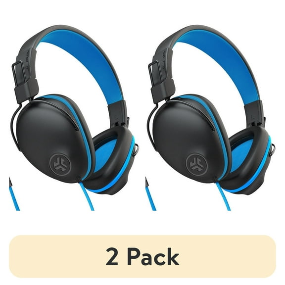 (2 pack) JLab JBuddies Pro Wired Over-Ear Kids Headphones, Built-in Volume Regulators for Safety, Folding, Adjustable, Noise Isolation, with Mic, Blue/Black